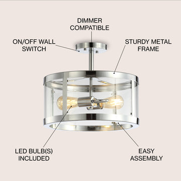Herndon 15" Iron/Glass Modern LED Flush Mount - JONATHAN Y